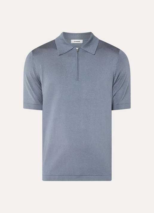 Sandro Pablo regular fit polo met halve rits  - voorkant staalblauw