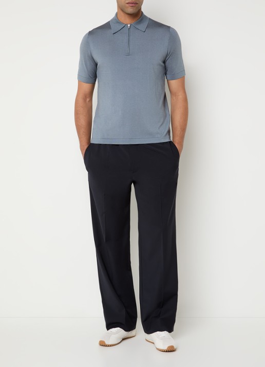 Sandro Pablo regular fit polo met halve rits  - voorkant 2 staalblauw