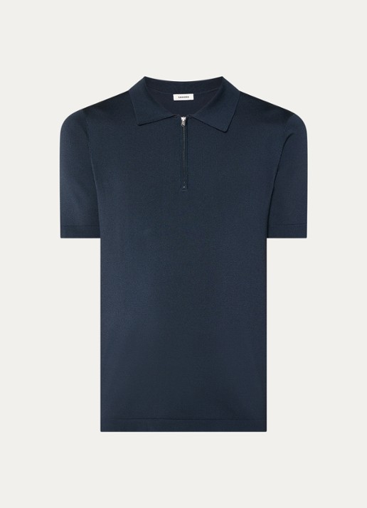 Sandro Pablo regular fit polo met halve rits  - voorkant kobaltblauw
