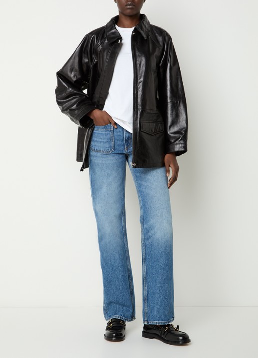 Sandro Parka van lamsleer met glanzende finish - voorkant 2 zwart