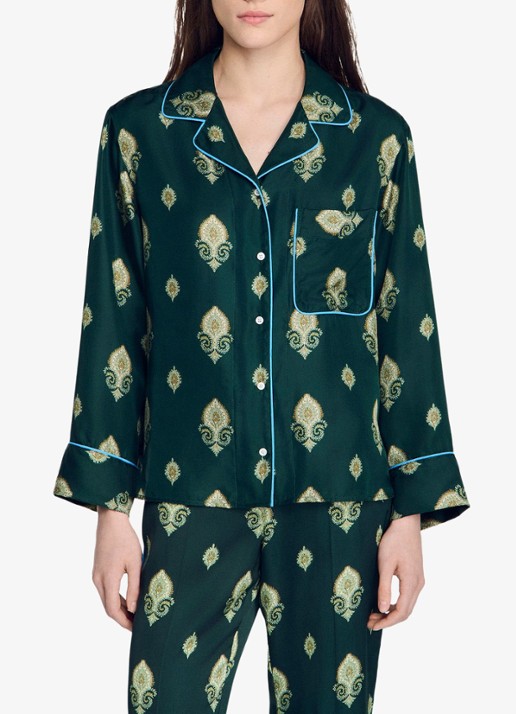 Sandro Pyjama blouse met paisley dessin - detail 3 groen