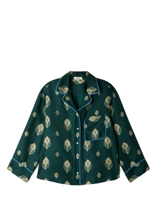 Sandro Pyjama blouse met paisley dessin - voorkant groen