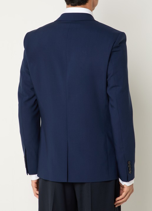Sandro Regular fit colbert van scheerwol met klepzakken  - achterkant donkerblauw