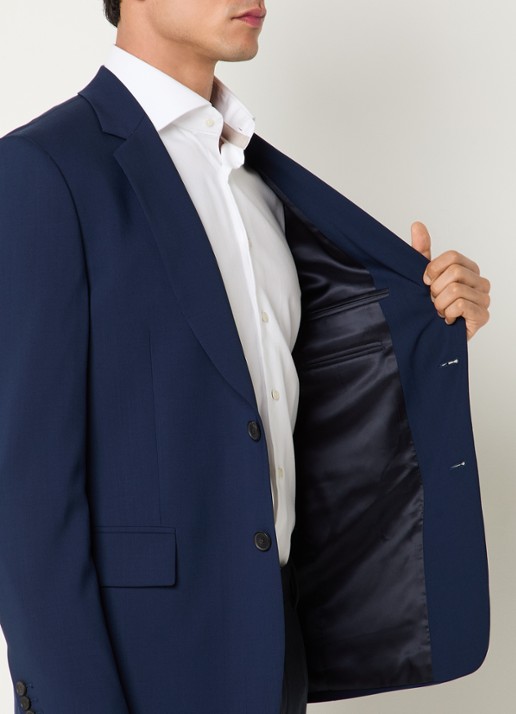 Sandro Regular fit colbert van scheerwol met klepzakken  - detail 4 donkerblauw