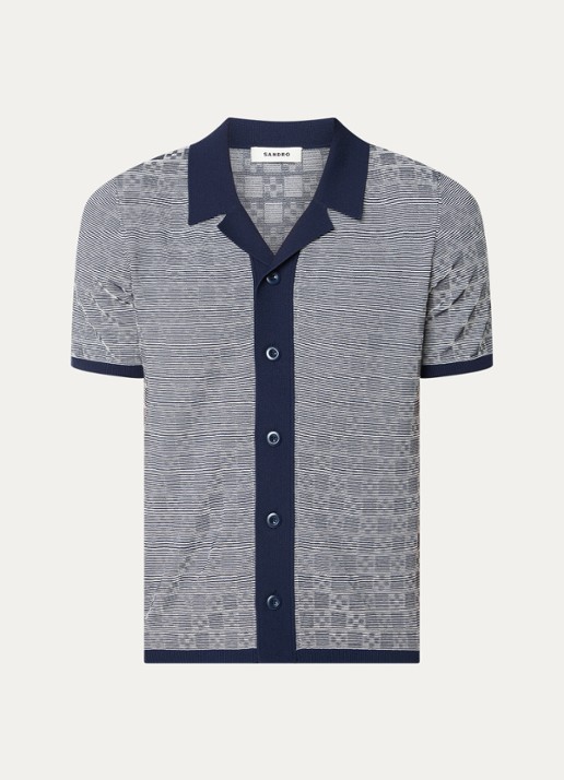 Sandro Regular fit fijngebreid overhemd met structuur - voorkant donkerblauw