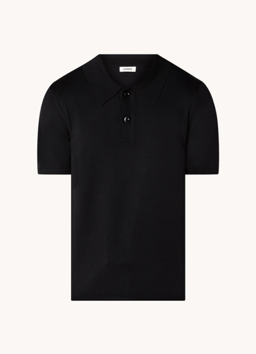 Sandro Regular fit fijngebreide polo met stretch  - voorkant zwart