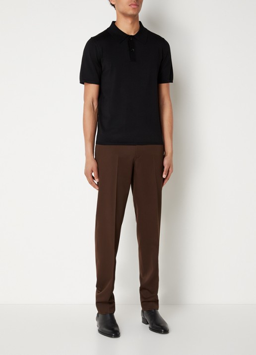 Sandro Regular fit fijngebreide polo met stretch  - voorkant 2 zwart