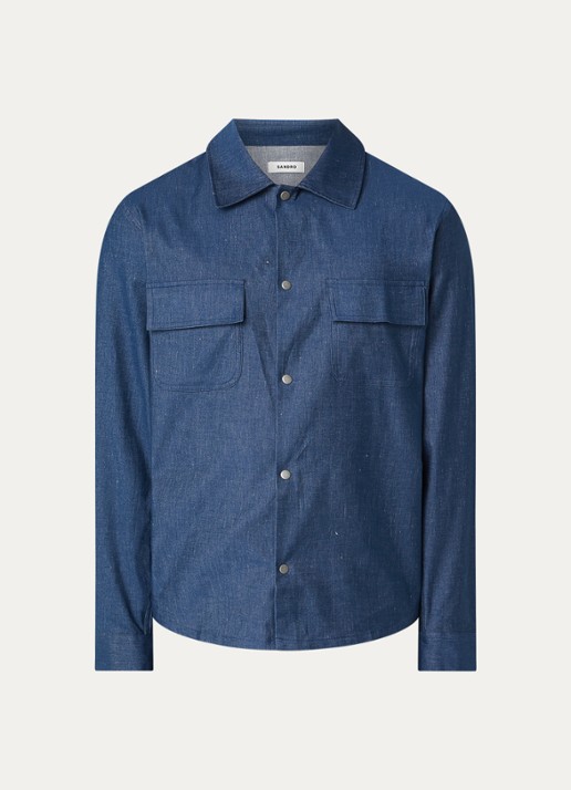 Sandro Regular fit overhemd in linnenblend met borstzakken - voorkant indigo