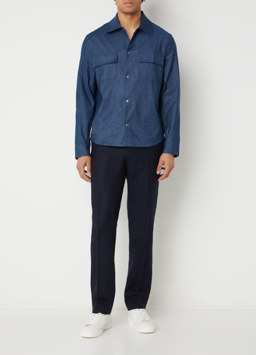 Sandro Regular fit overhemd in linnenblend met borstzakken - voorkant 2 indigo