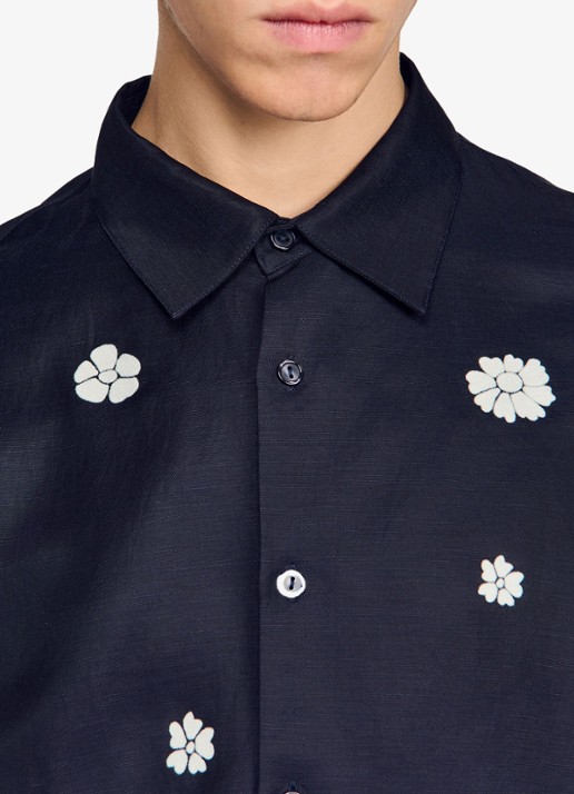 Sandro Regular fit overhemd met bloemenprint - detail 3 donkerblauw