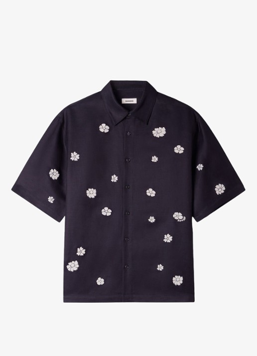 Sandro Regular fit overhemd met bloemenprint - voorkant 5 donkerblauw