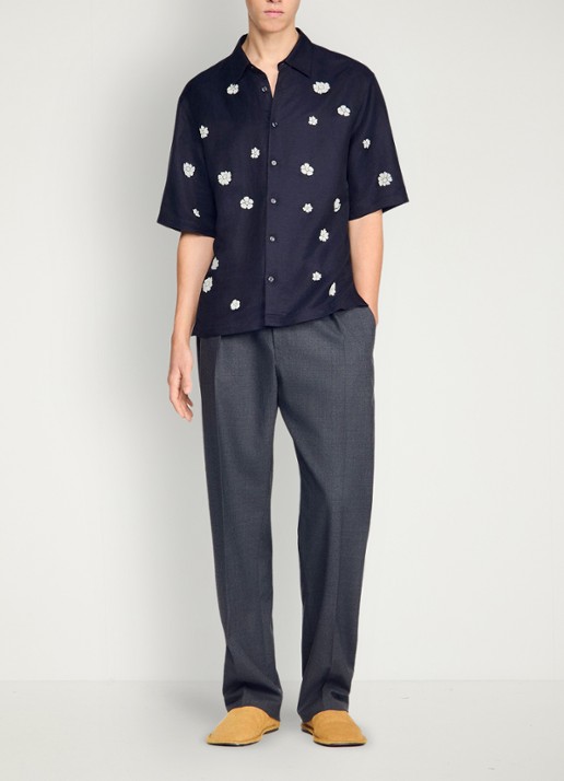 Sandro Regular fit overhemd met bloemenprint - voorkant 6 donkerblauw