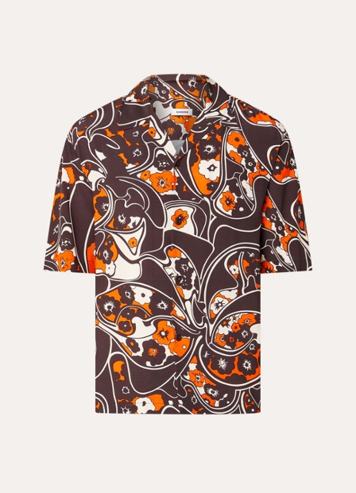 Sandro Regular fit overhemd met print - voorkant 2 donkerbruin