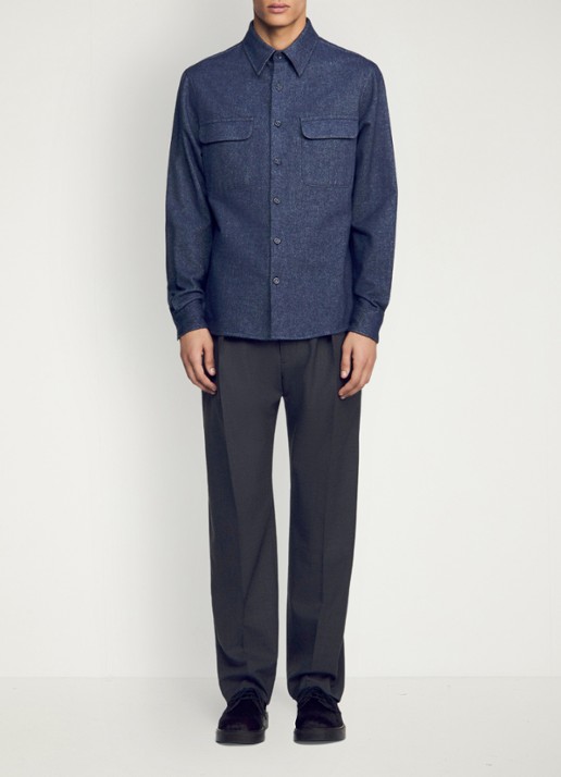 Sandro Regular fit overshirt met borstzak - voorkant 3 blauw