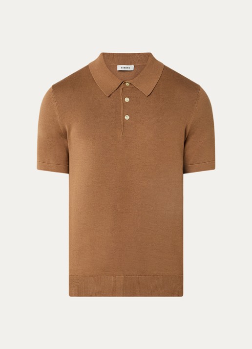 Sandro Regular fit polo in zijdeblend - voorkant cognac