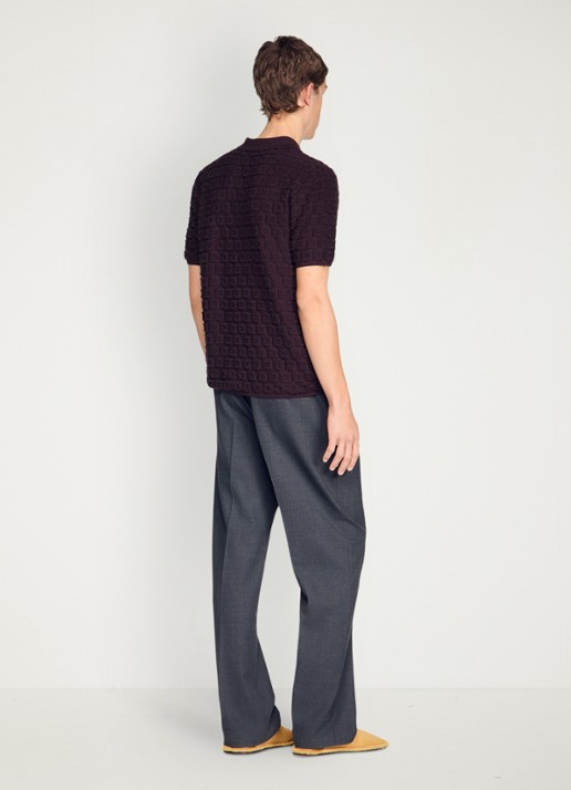 Sandro Regular fit polo met ingebreid patroon - achterkant chocolate / bruin