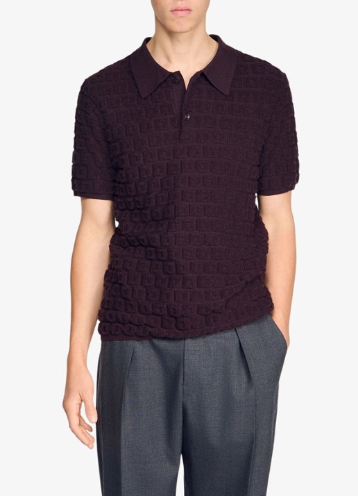 Sandro Regular fit polo met ingebreid patroon - detail 2 chocolate / bruin