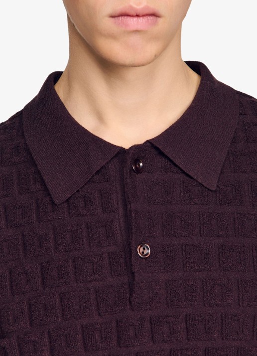Sandro Regular fit polo met ingebreid patroon - detail 4 chocolate / bruin