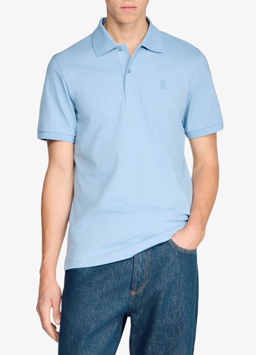Sandro Regular fit polo met logoborduring - detail lichtblauw
