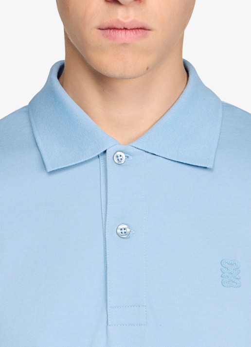 Sandro Regular fit polo met logoborduring - detail 3 lichtblauw