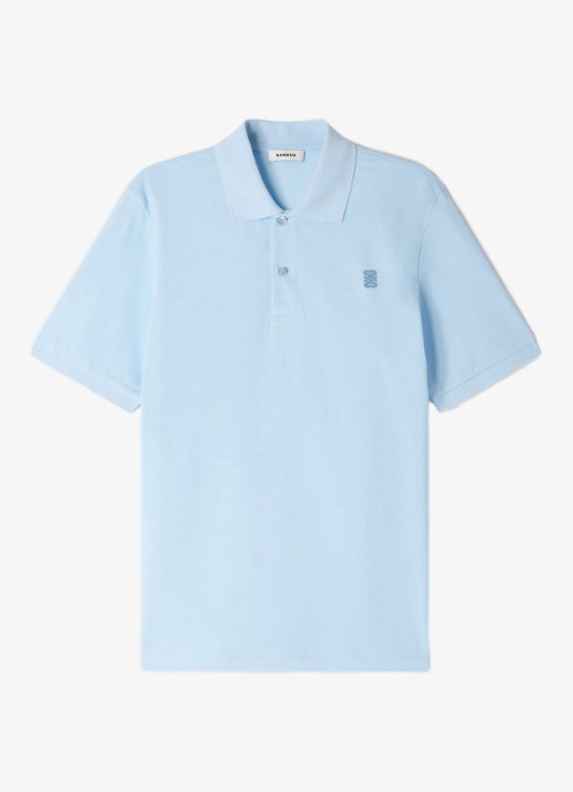 Sandro Regular fit polo met logoborduring - voorkant 5 lichtblauw
