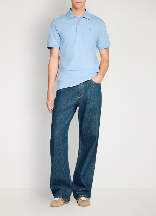 Sandro Regular fit polo met logoborduring - voorkant 6 lichtblauw