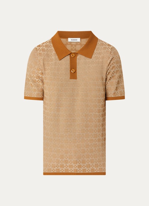 Sandro Regular fit polo met ribstructuur en logoborduring - voorkant camel