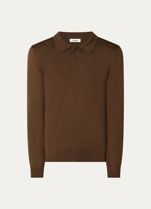 Sandro Regular fit polo met stretch - voorkant bruin