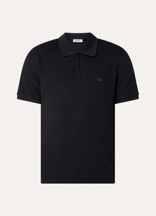 Sandro Regular fit polo van piqué katoen met logo - voorkant 2 zwart