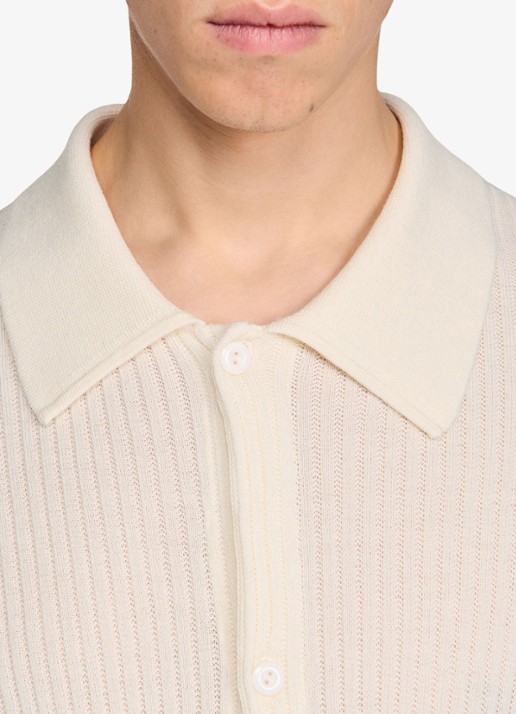 Sandro Ribgebreid vest in wolblend met V-hals - detail 2 ecru / wit