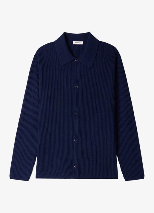 Sandro Ribgebreid vest in wolblend met V-hals - voorkant 2 royal blue / blauw