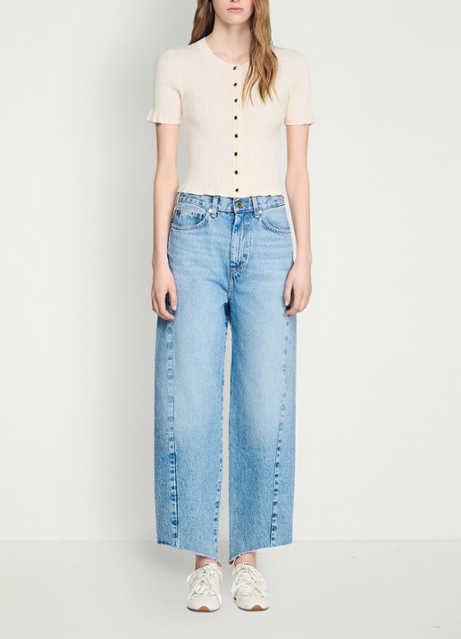 Sandro Ribgebreid vest met volants - detail 5 beige