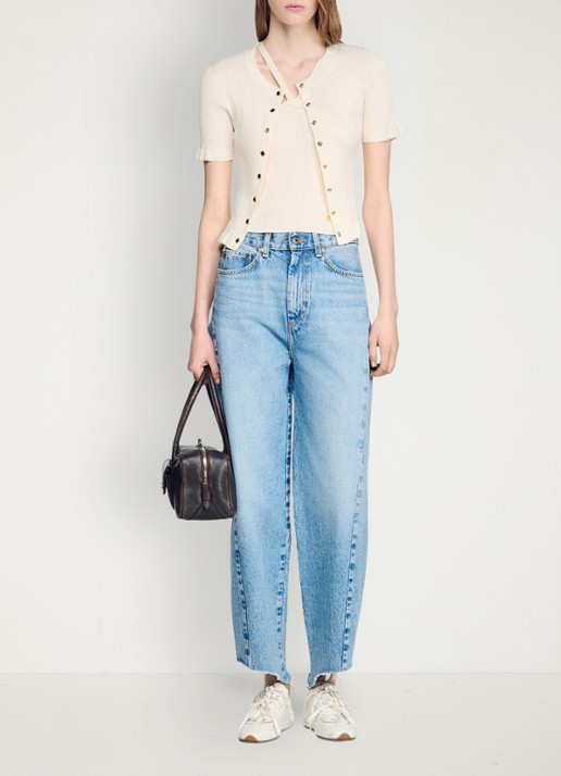 Sandro Ribgebreid vest met volants - detail 6 beige