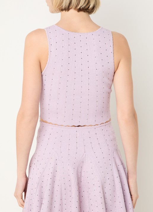 Sandro Ribgebreide crop top met strass - achterkant lila