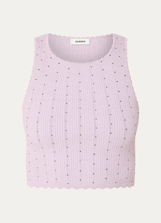 Sandro Ribgebreide crop top met strass - voorkant 2 lila