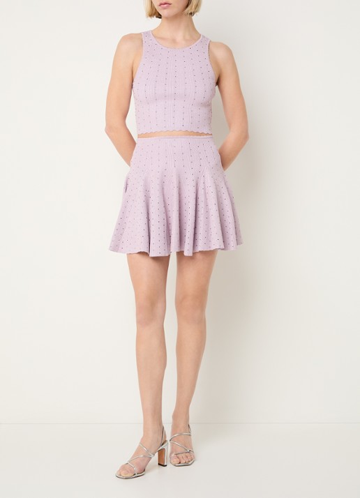 Sandro Ribgebreide crop top met strass - voorkant 3 lila