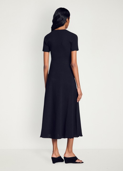 Sandro Ribgebreide maxi jurk met knoopdetail - achterkant 6 zwart