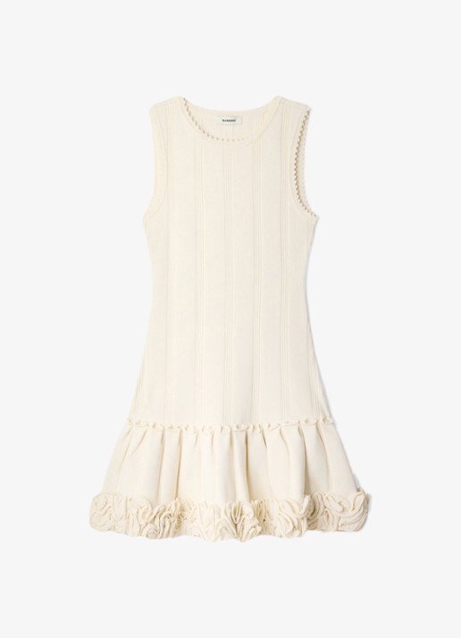 Sandro Ribgebreide mini jurk met plooien - voorkant 2 creme
