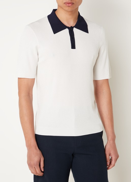 Sandro Ribgebreide slim fit polo - detail 3 gebroken wit
