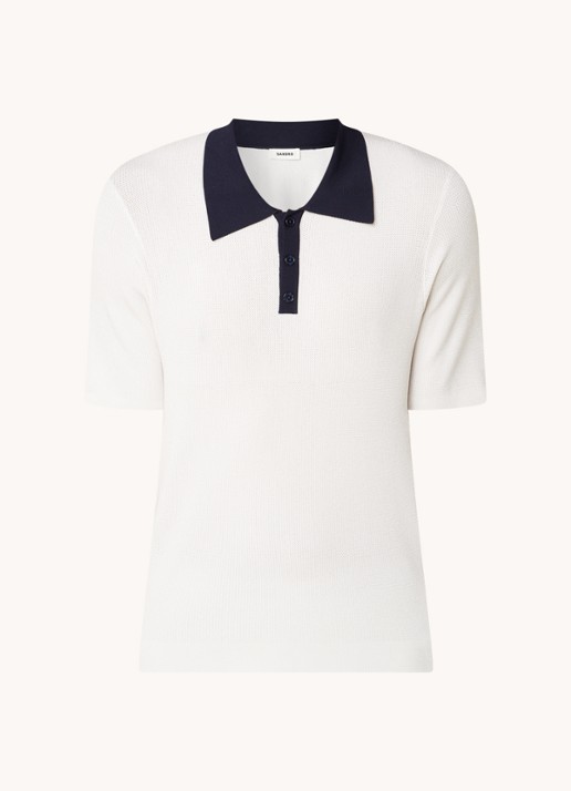 Sandro Ribgebreide slim fit polo - voorkant gebroken wit