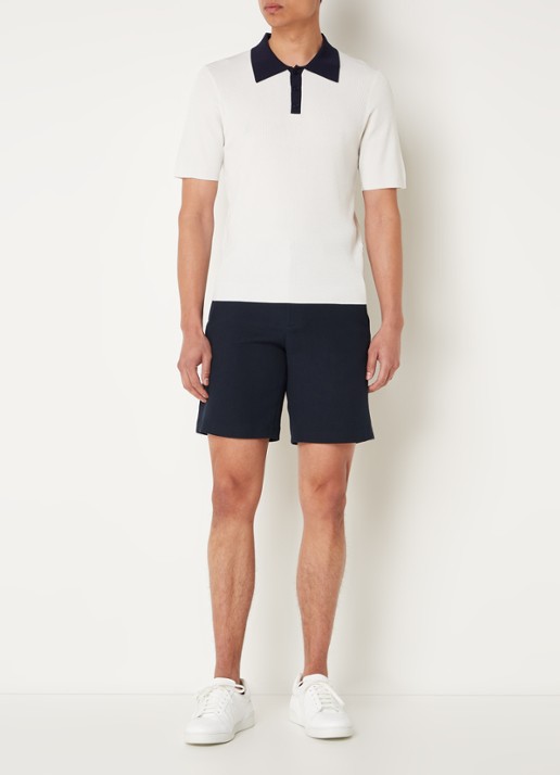 Sandro Ribgebreide slim fit polo - voorkant 2 gebroken wit