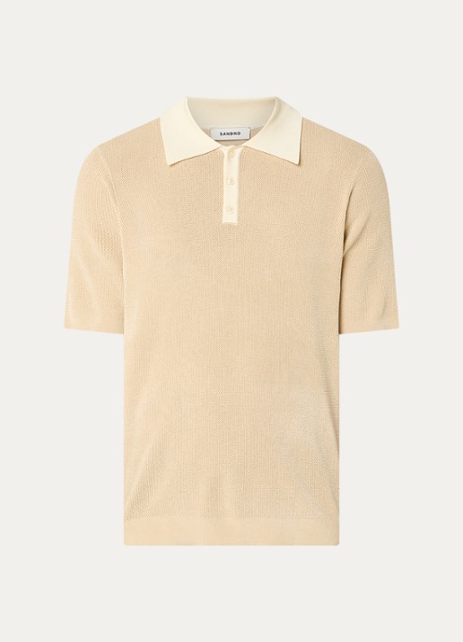 Sandro Ribgebreide slim fit polo - voorkant beige