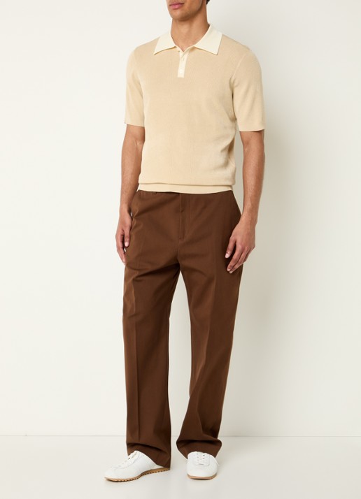 Sandro Ribgebreide slim fit polo - voorkant 2 beige