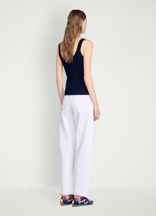 Sandro Ribgebreide tanktop in zijdeblend met knoopdetail - achterkant 4 donkerblauw