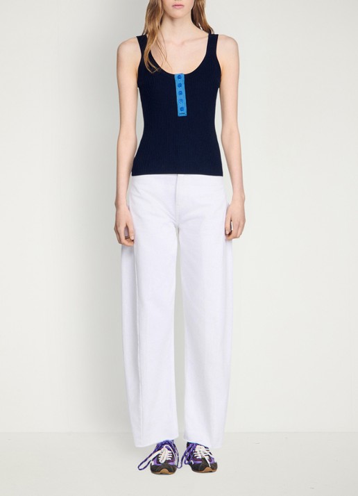 Sandro Ribgebreide tanktop in zijdeblend met knoopdetail - detail 2 donkerblauw