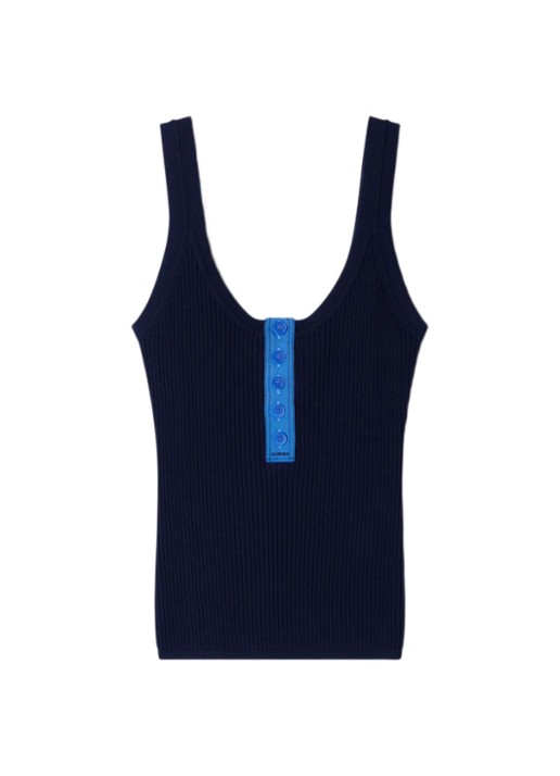 Sandro Ribgebreide tanktop in zijdeblend met knoopdetail - voorkant 5 donkerblauw