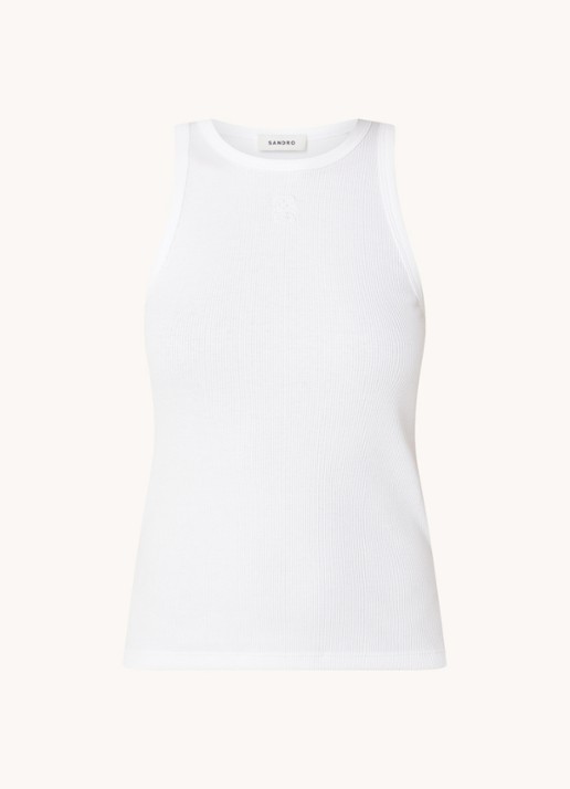 Sandro Ribgebreide tanktop met logoborduring - voorkant 3 wit