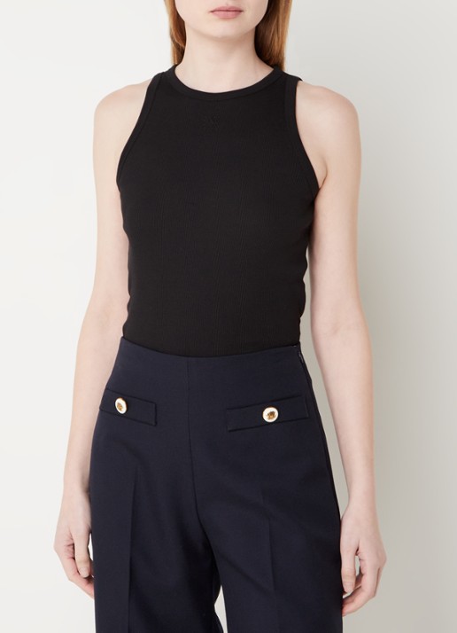 Sandro Ribgebreide tanktop met logoborduring - detail zwart
