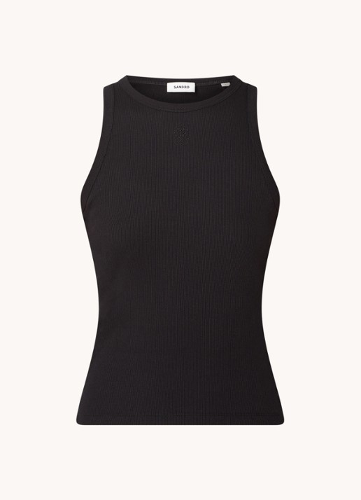 Sandro Ribgebreide tanktop met logoborduring - voorkant 3 zwart