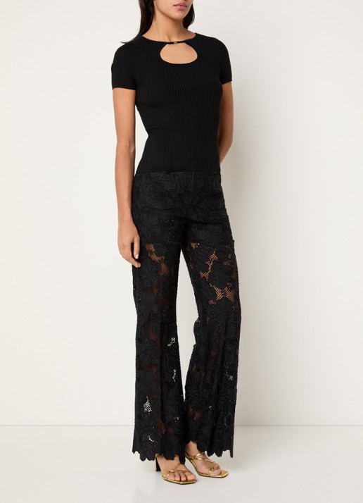 Sandro Ribgebreide top in zijdeblend met cut-out detail - voorkant 4 zwart